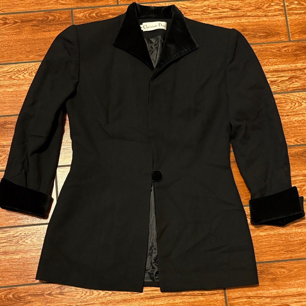 Vintage Christian Dior Black Velvet-Collared Blazer